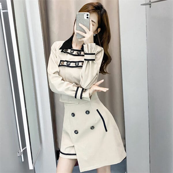 Modern Lady Color Block Short Jacket with Double-breasted Skirt 4