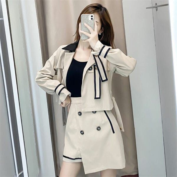 Modern Lady Color Block Short Jacket with Double-breasted Skirt 3