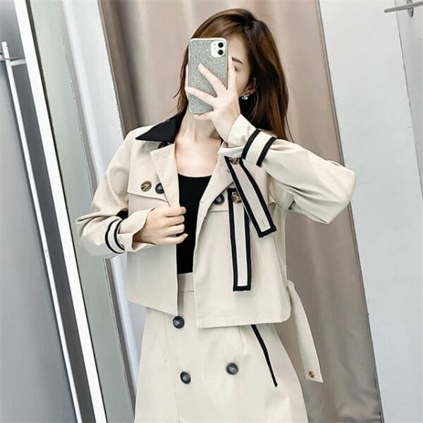 Modern Lady Color Block Short Jacket with Double-breasted Skirt 2