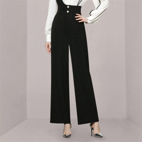 Modern Lady Doll Collar Blouse with High Waist Straps Jumpsuits 4