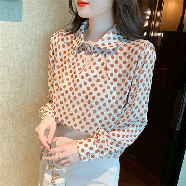 Modern Lady Dots Printings Doll Collar Long Sleeve Blouse 5