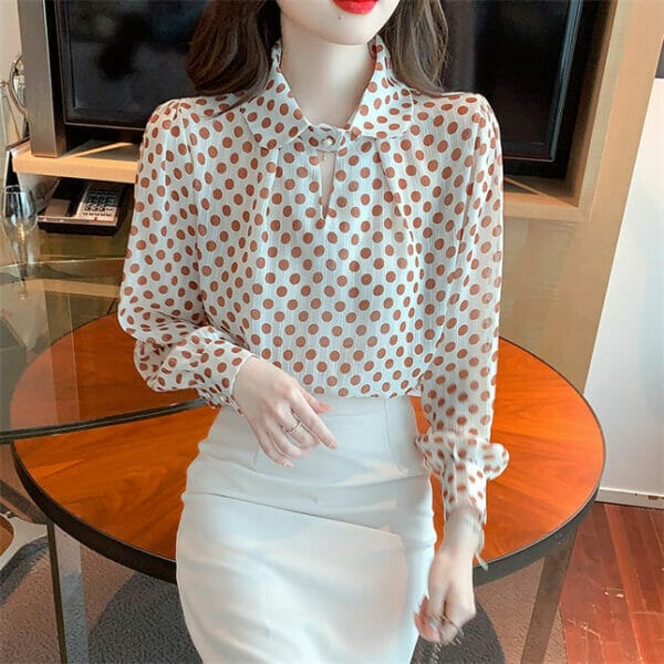 Modern Lady Dots Printings Doll Collar Long Sleeve Blouse 4