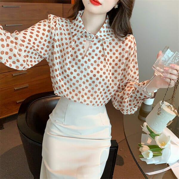 Modern Lady Dots Printings Doll Collar Long Sleeve Blouse 3