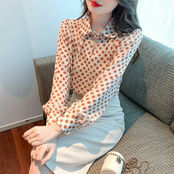 Modern Lady Dots Printings Doll Collar Long Sleeve Blouse 2
