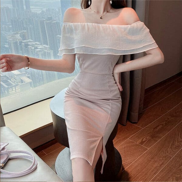 Modern Lady Flouncing Boat Neck Slim Shining Dress 5