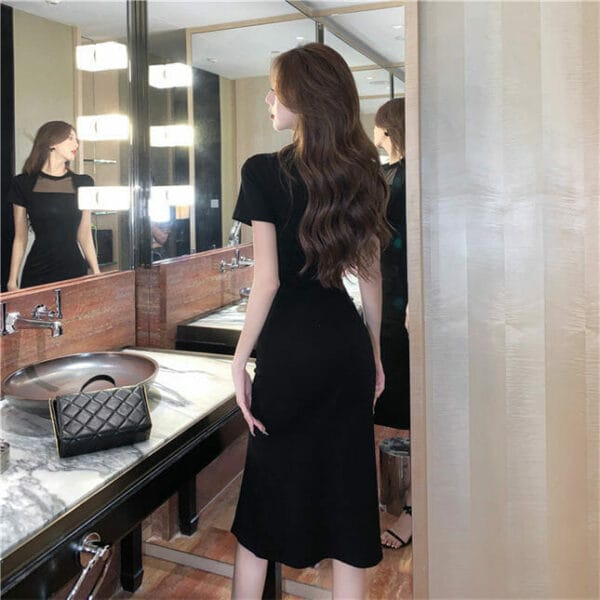 Modern Lady Gauze Bust High Waist Split Slim Dress 5