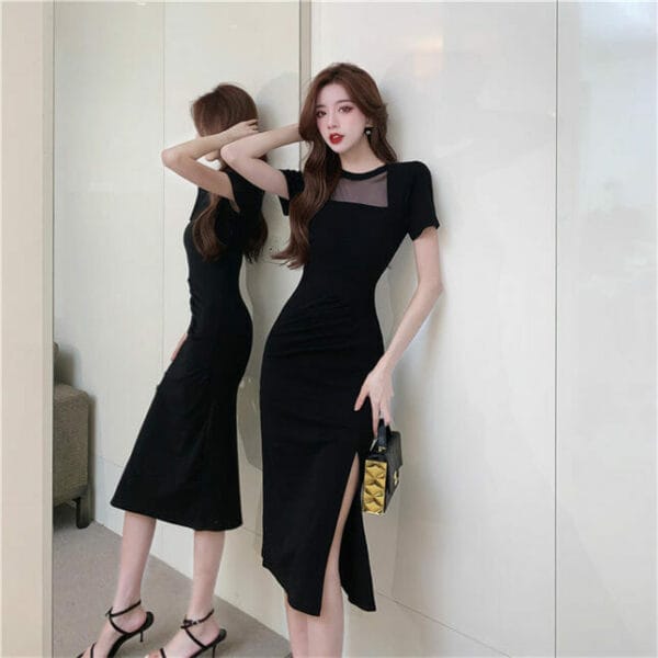 Modern Lady Gauze Bust High Waist Split Slim Dress 4