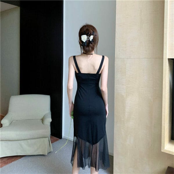 Modern Lady Gauze Fishtail Straps Backless Slim Dress 5