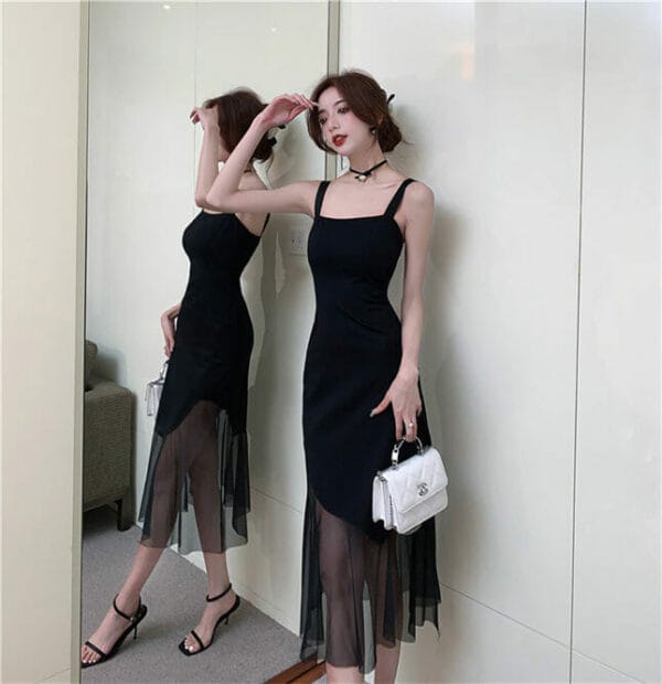 Modern Lady Gauze Fishtail Straps Backless Slim Dress 4