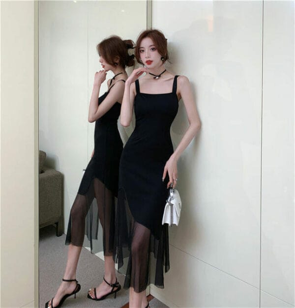 Modern Lady Gauze Fishtail Straps Backless Slim Dress 2