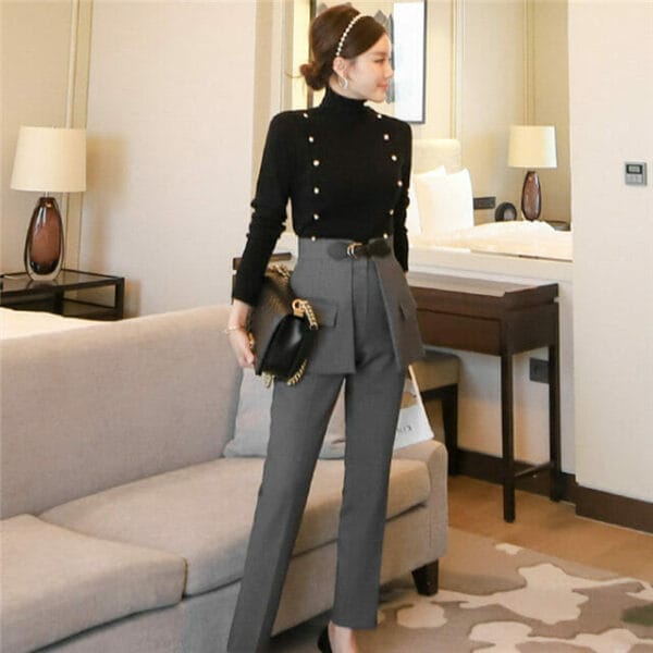 Modern Lady Knitting Tops with Buckle Waist Long Pants 3