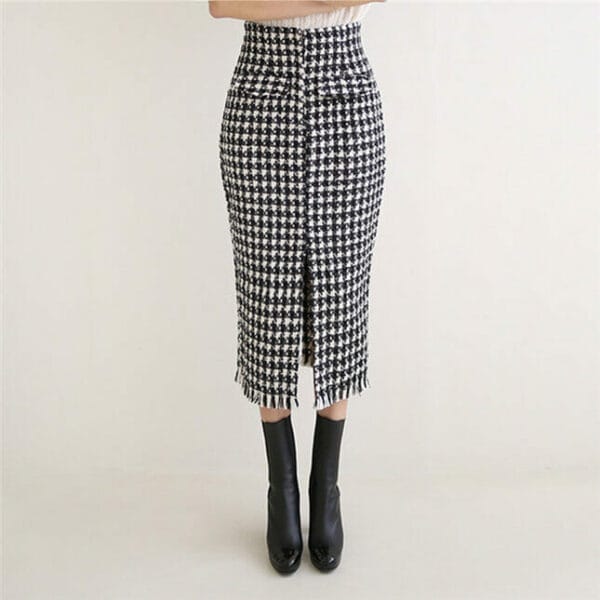 Modern Lady Knitting Tops with Houndstooth Slim Long Skirt 6