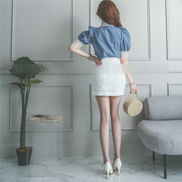 Modern Lady Lace Doll Collar Blouse with Skinny Skirt 5