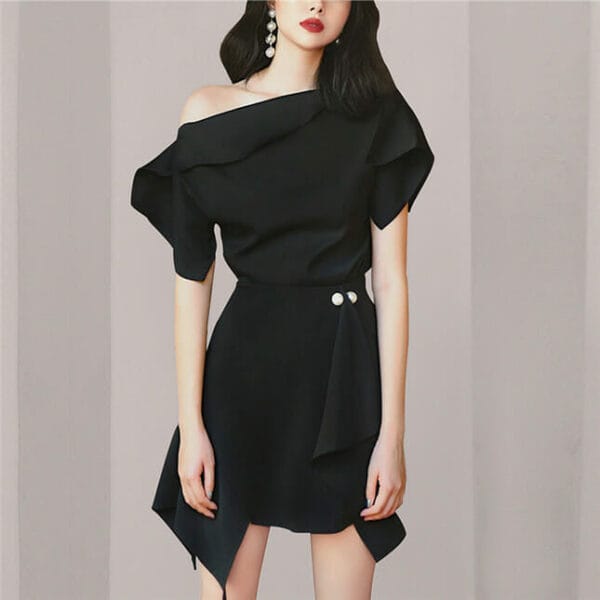Modern Lady Off Shoulder Blouse with Flouncing Skirt 2