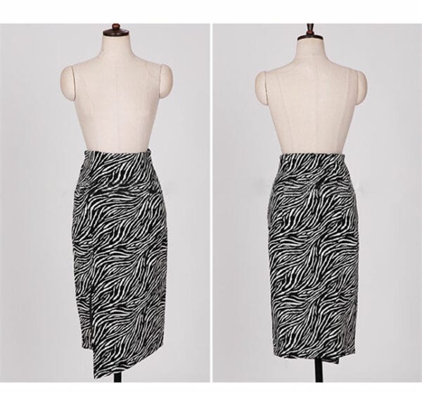 Modern Lady Puff Sleeve Blouse with Zebra Stripes Midi Skirt 6