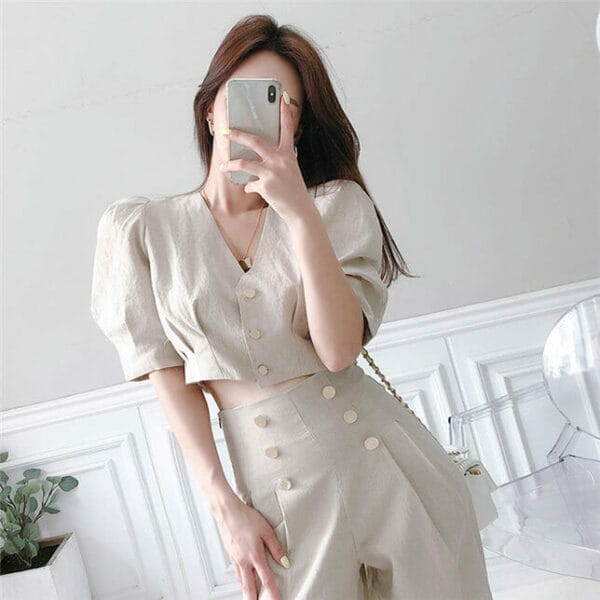 Modern Lady Single-breasted V-neck High Waist Long Suits 3