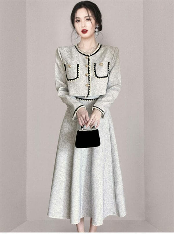 Modern Lady Single-breasted Woolen Coat with Long Skirt 1