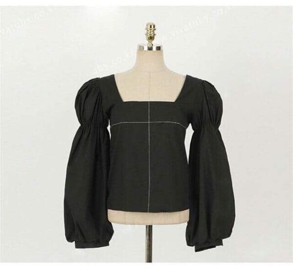Modern Lady Square Collar Puff Sleeve Blouse with Short Pants 6