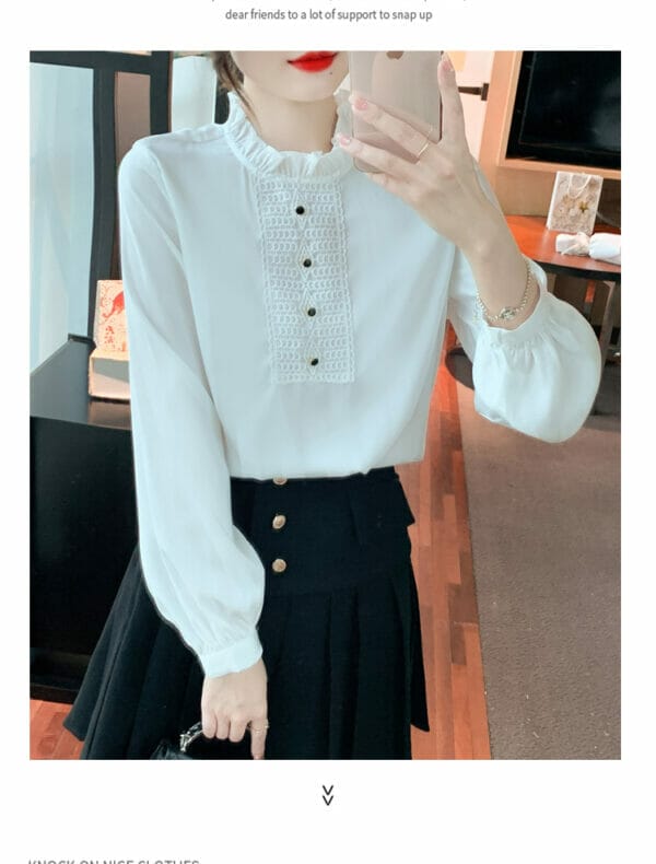 Modern Lady Stand Collar Lace Splicing Long Sleeve Blouse 5