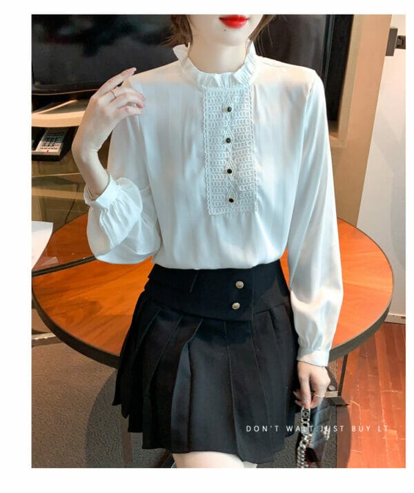 Modern Lady Stand Collar Lace Splicing Long Sleeve Blouse 2