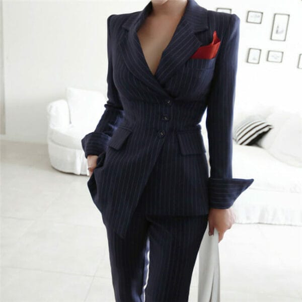 Modern Lady Stripes Single-breasted Skinny Leisure Suits 3