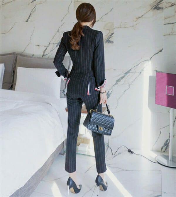 Modern Lady Stripes Tailored Collar Slim Leisure Suits 5