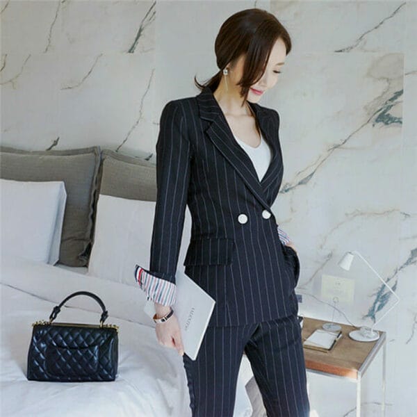Modern Lady Stripes Tailored Collar Slim Leisure Suits 4