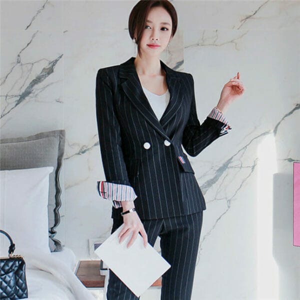 Modern Lady Stripes Tailored Collar Slim Leisure Suits 3