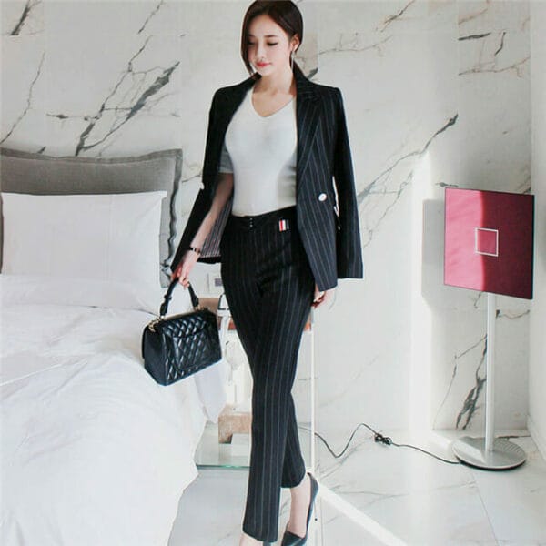Modern Lady Stripes Tailored Collar Slim Leisure Suits 2