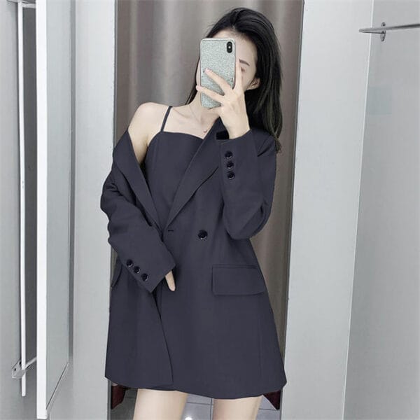 Modern Lady Tailored Collar Jacket with Straps Slim Dress 4
