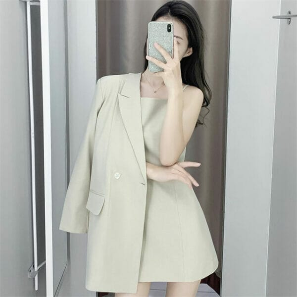 Modern Lady Tailored Collar Jacket with Straps Slim Dress 2
