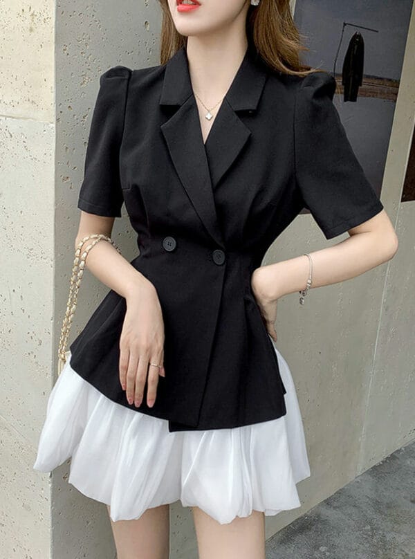 Modern Lady Tailored Collar Short Coat with Fluffy Skirt 4