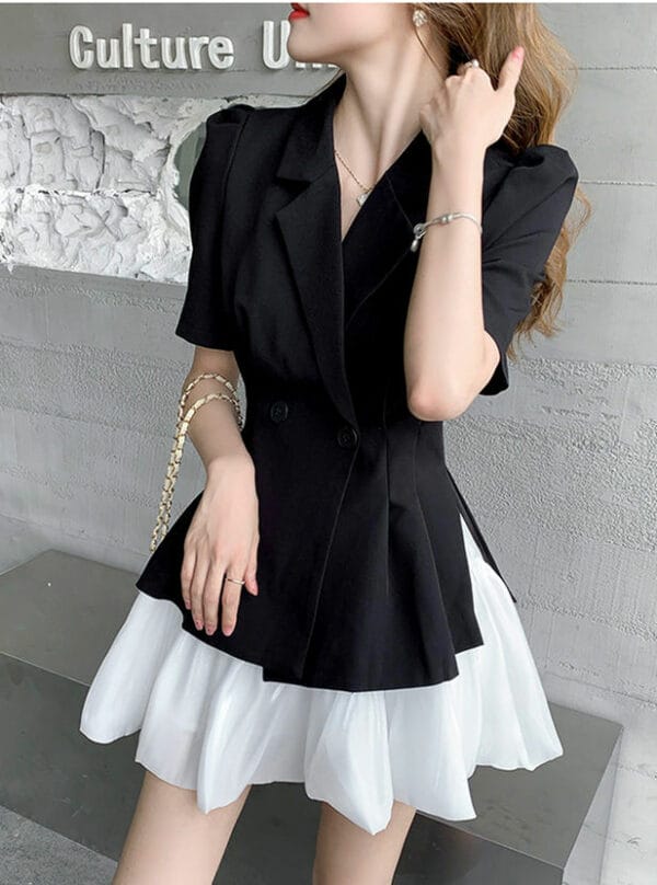 Modern Lady Tailored Collar Short Coat with Fluffy Skirt 3