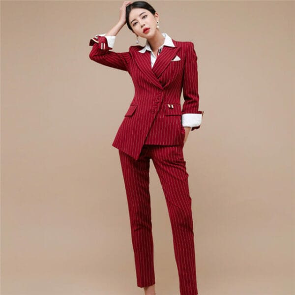 Modern Lady Tailored Collar Stripes Slim Leisure Suits 2