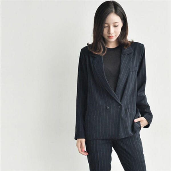Modern Lady Tailored Collar Stripes Two Pieces Long Suits 4