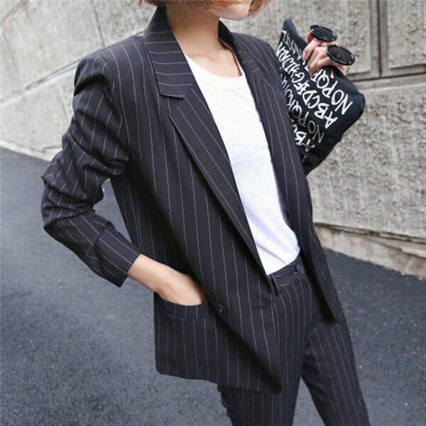 Modern Lady Tailored Collar Stripes Two Pieces Long Suits 2