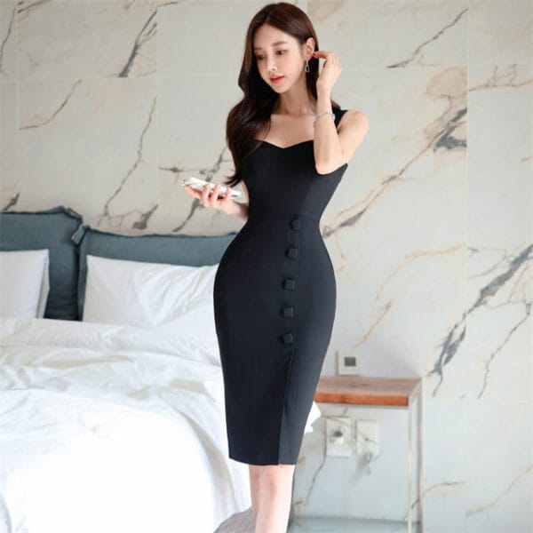 Modern OL Short Jacket with Single-breasted Straps Bodycon Dress 3