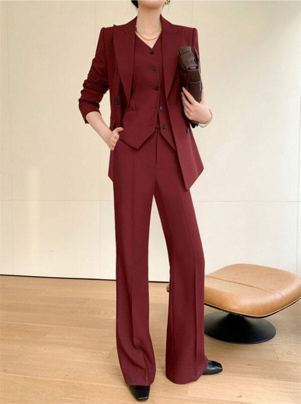 Modern OL Tailored Collar Jacket with Vest and Long Pants 1
