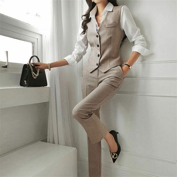 Modern OL Tailored Collar Slim Three Pieces Long Suits 4