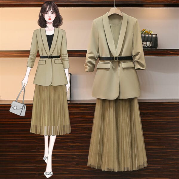 Modern Plus Size Long Jacket with Pleated Gauze Skirt 2