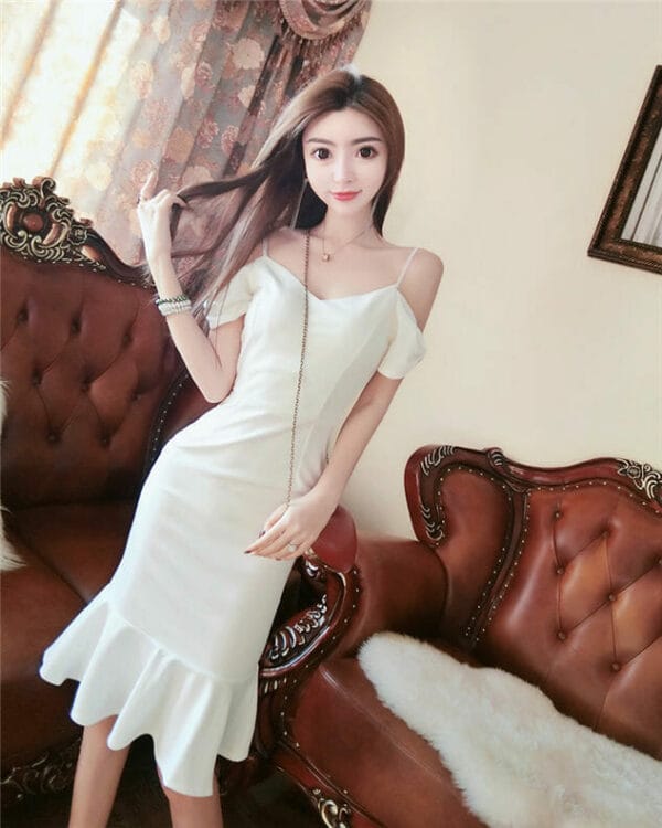 Modern Sexy 2 Colors Boat Neck Fishtail Slim Dress 4