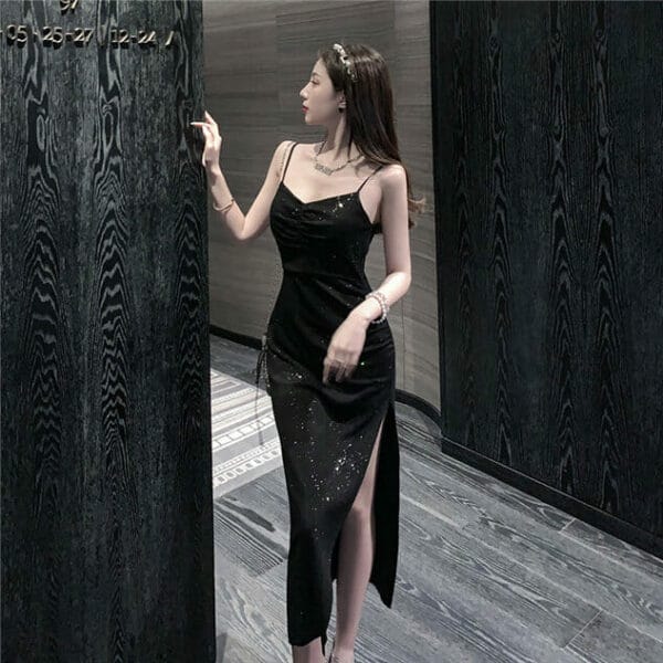 Modern Sexy Backless Split Shining Straps Dress 4