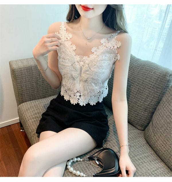 Modern Sexy Beads Flowers Embroidery Lace Short Camisole 4