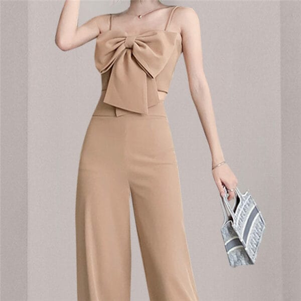 Modern Bowknot Camisole with High Waist Long Pants 4