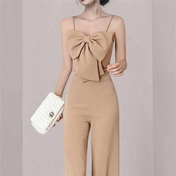 Modern Bowknot Camisole with High Waist Long Pants 3