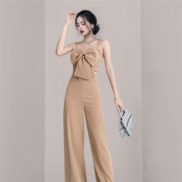 Modern Bowknot Camisole with High Waist Long Pants 2