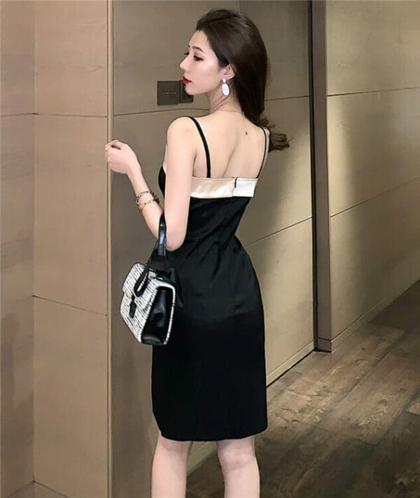 Modern Sexy Color Block Bust Straps Slim Dress 5