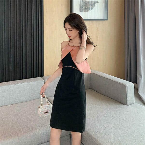 Modern Sexy Color Block Off Shoulder Straps Dress 2