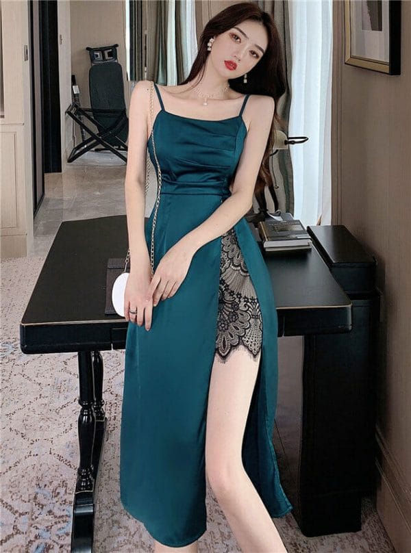 Modern Sexy Lace Split High Waist Straps Long Dress 1