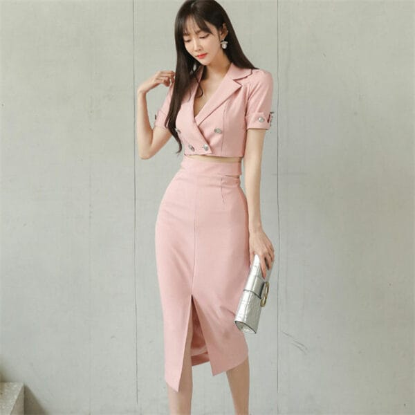 Modern Sexy Tailored Collar Double-breasted High Waist Dress Set 3